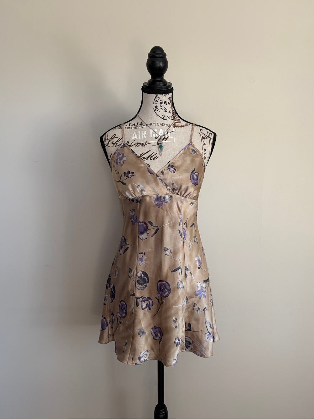 Y2K 2000’s La Senza Tan Whimsy Fairy Purple Floral Girly Satin Mini Slip Dress